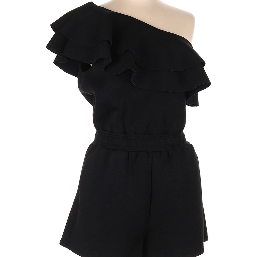 Endless Rose Black Ruffled One-Shoulder Romper
